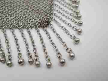 Sterling silver mesh bag. Articulated openwork clutch frame. Flowers & leaves