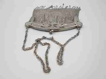 Sterling silver mesh bag. Openwork clutch frame. Flowers & geometric motifs. Chain