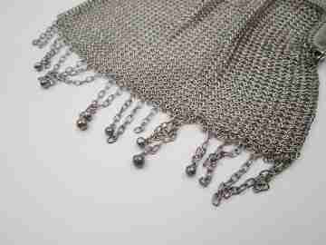 Sterling silver mesh bag. Openwork clutch frame. Flowers & geometric motifs. Chain