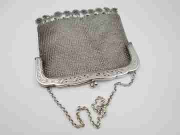 Sterling silver mesh bag. Openwork clutch frame. Vegetable motifs. Europe. 1920's