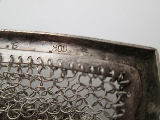 Sterling silver mesh purse. Rectangular clutch frame. Balls clasp. 1930's