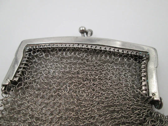 Sterling silver mesh purse. Rectangular clutch frame. Balls clasp. 1930's