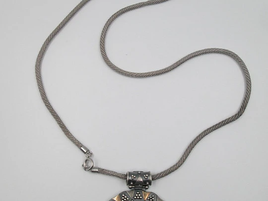 Sterling silver necklace. Vermeil details. Rhinestones. Cord chain