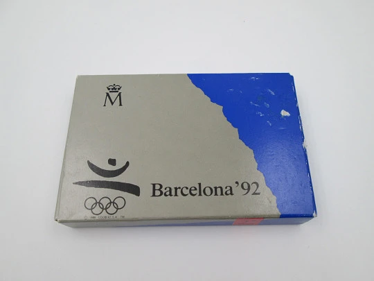 Sterling silver Olympic Games Barcelona 2.000 pesetas coin. Bowling. Wood box. 1990's