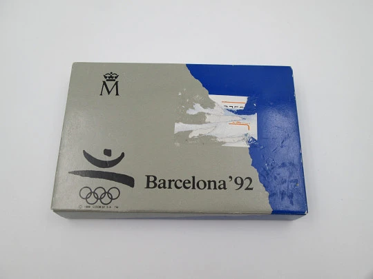 Sterling silver Olympic Games Barcelona 2.000 pesetas coin. Prehistoric archer. Wood box