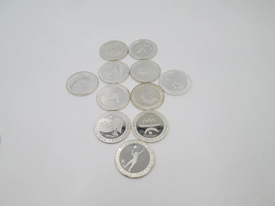 Sterling silver Olympic Games Barcelona eleven coins (2.000 pesetas) collection. 1990's