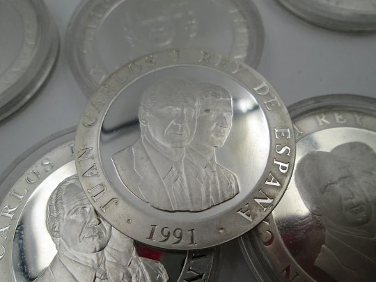 Sterling silver Olympic Games Barcelona eleven coins (2.000 pesetas) collection. 1990's