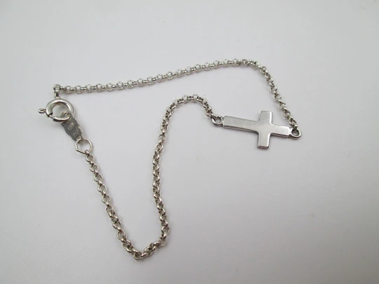 Sterling silver open links bracelet with cross ornate motif. Spring ring clasp. 1990's Sterling silver open links bracelet with cross ornate motif. Spring ring clasp. 1990's