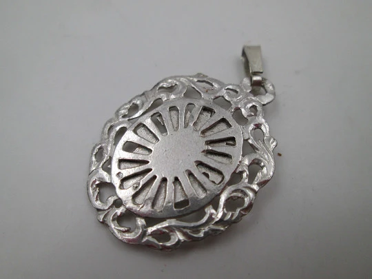Sterling silver openwork medal. Christ bust with crown and radiance. Europe. 1970's