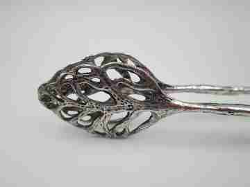 Sterling silver ornate ice tongs. Vegetable motifs and scrolls. 1960's. Spain