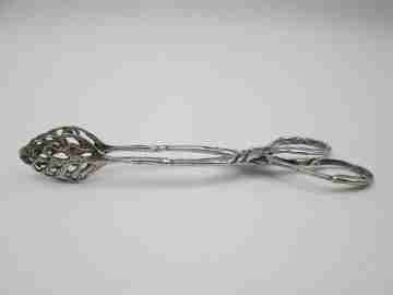 Sterling silver ornate ice tongs. Vegetable motifs and scrolls. 1960's. Spain