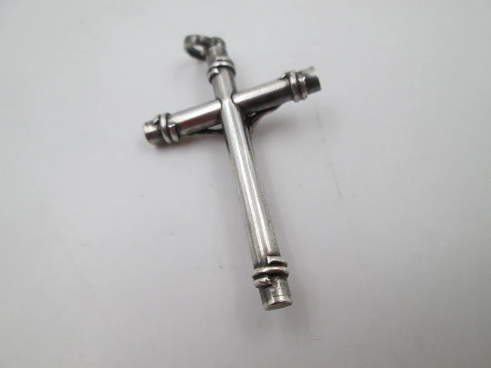 Sterling silver pendant crucifix. Spirals finials. Ring and hole on top. 1970's. Spain