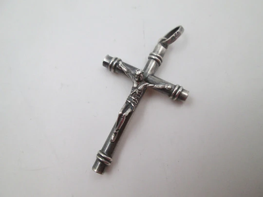 Sterling silver pendant crucifix. Spirals finials. Ring and hole on top. 1970's. Spain