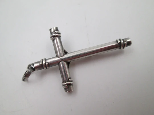 Sterling silver pendant crucifix. Spirals finials. Ring and hole on top. 1970's. Spain