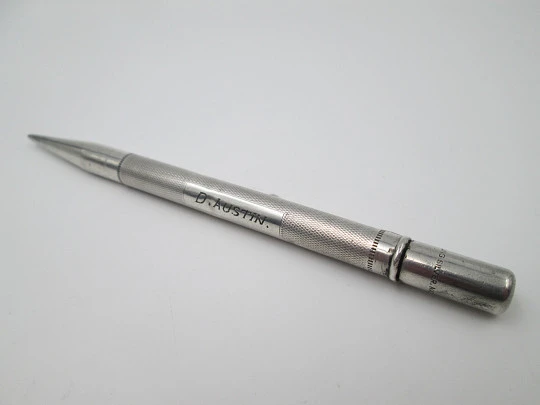 Sterling silver propelling pencil. Twist mechanism. Guilloché. 1930s. UK