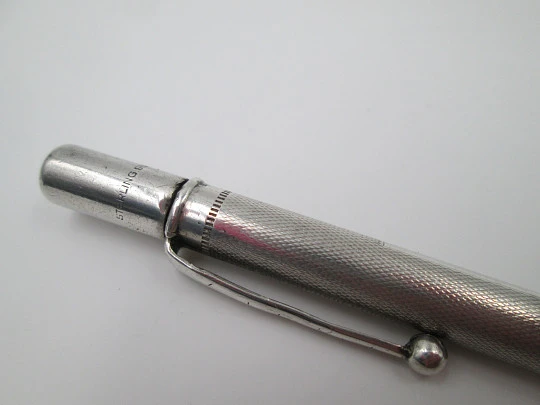 Sterling silver propelling pencil. Twist mechanism. Guilloché. 1930s. UK