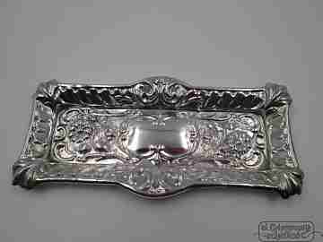 Sterling silver rectangular tray. Flowers and vegetable motifs. 1970's