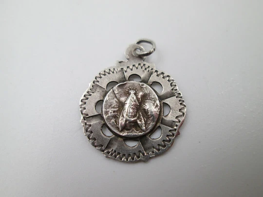 Sterling silver religious medals. Sacred Heart of Jesus and Virgin with Crescent Moon. 1920's Sterling silver religious medals. Sacred Heart of Jesus and Virgin with Crescent Moon. 1920's