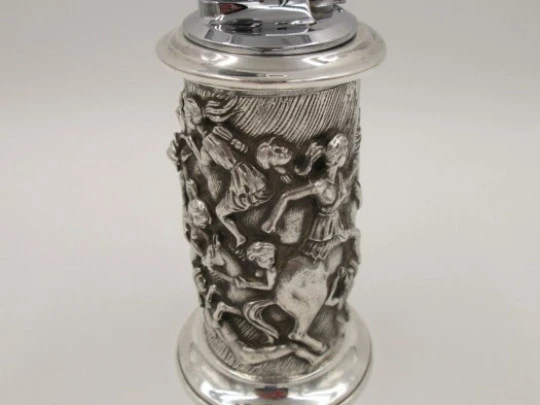 Sterling silver Ronson gas table & desk lighter. 1970's. Ornate