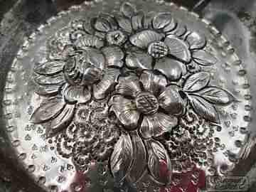 Sterling silver saucer. Flowers and scrolls. 1970's. Openwork edge