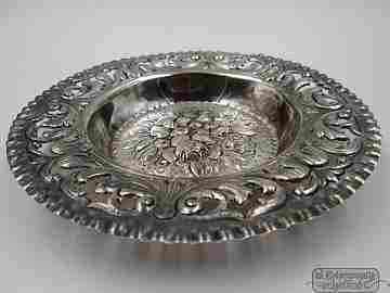 Sterling silver saucer. Flowers and scrolls. 1970's. Openwork edge