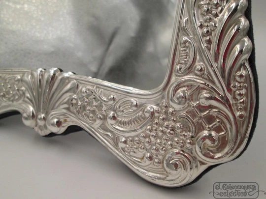 Sterling silver table mirror. Scrolls, shells and flowers. 1980