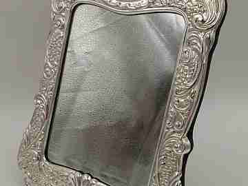 Sterling silver table mirror. Scrolls, shells and flowers. 1980