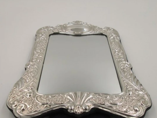 Sterling silver table mirror. Scrolls, shells and flowers. 1980