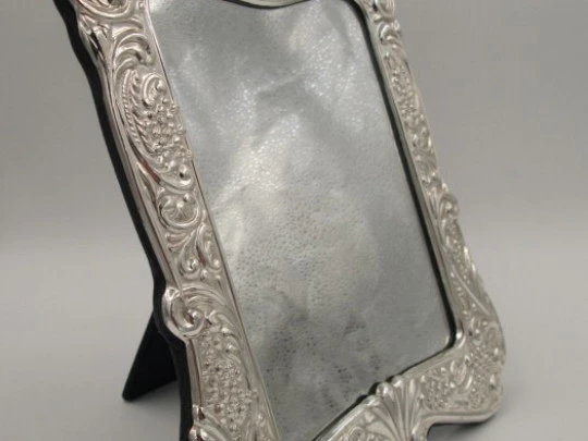 Sterling silver table mirror. Scrolls, shells and flowers. 1980