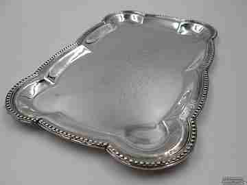 Sterling silver tray. Flowers & leaves chiselled. Balls edge. 1970's
