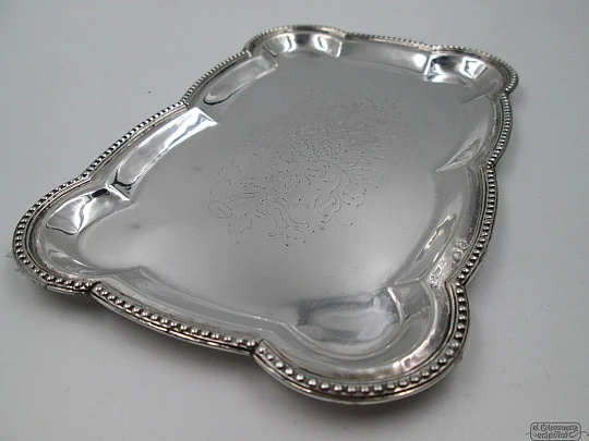 Sterling silver tray. Flowers & leaves chiselled. Balls edge. 1970's