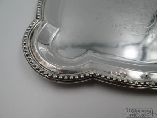 Sterling silver tray. Flowers & leaves chiselled. Balls edge. 1970's