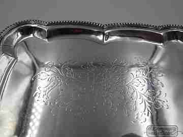 Sterling silver tray. Flowers & leaves chiselled. Balls edge. 1970's