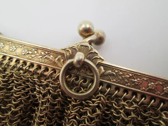 Sterling silver vermeil double ladies mesh purse. Balls clasp. France. 1920's