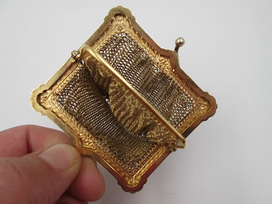 Sterling silver vermeil double ladies mesh purse. Balls clasp. France. 1920's