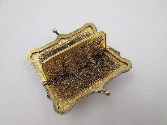 Sterling silver vermeil double ladies mesh purse. Balls clasp. France. 1920's