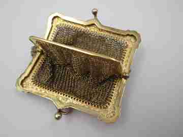 Sterling silver vermeil double ladies mesh purse. Balls clasp. France. 1920's