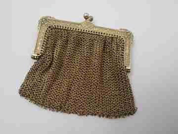 Sterling silver vermeil double ladies mesh purse. Balls clasp. France. 1920's