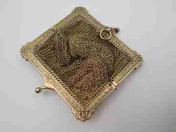 Sterling silver vermeil double ladies mesh purse. Balls clasp. France. 1920's