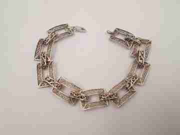 Sterling silver women's bracelet. Filigree openwork rectangles. 1980's. Europe