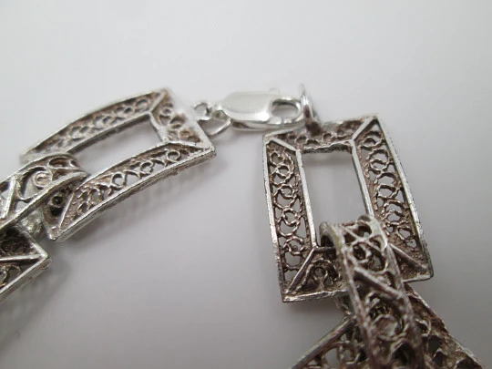 Sterling silver women's bracelet. Filigree openwork rectangles. 1980's. Europe