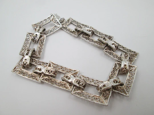 Sterling silver women's bracelet. Filigree openwork rectangles. 1980's. Europe