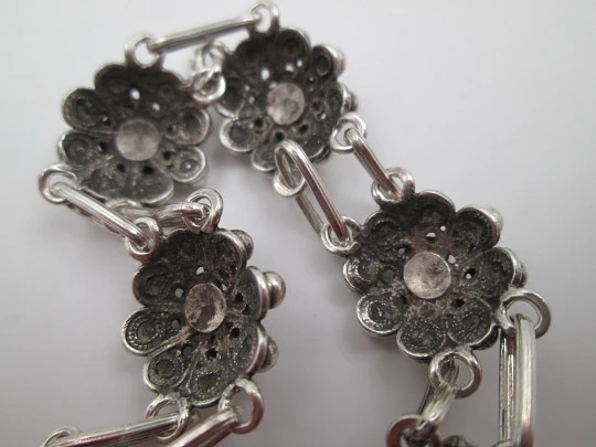 Sterling silver women's bracelet. Openwork charro buttons. 1980's. Spain