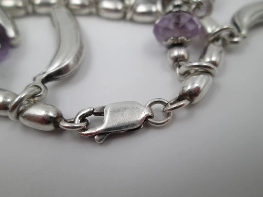 Sterling silver women's bracelet. Pineapples, bananas and amethysts