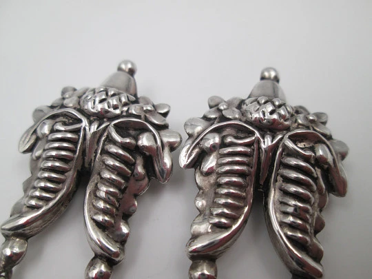 Sterling silver women's earrings. Acorn leaves motifs. Hook clasp. 1990's. Europe