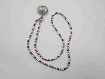 Sterling silver women's necklace. Cord with spheres & hat pendant. 1980's