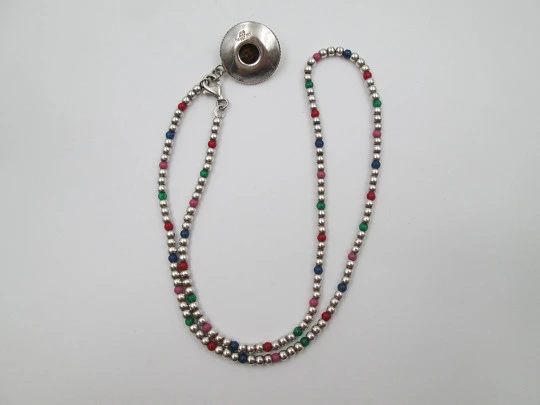 Sterling silver women's necklace. Cord with spheres & hat pendant. 1980's