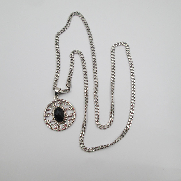 Sterling Silver Necklace Curb Chain And Openwork Pendant | El ...