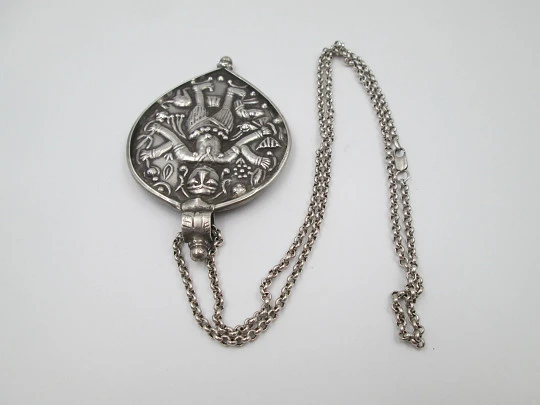 Sterling silver women's necklace. Open link chain and four-armed idol pendant. 1980's Sterling silver women's necklace. Open link chain and four-armed idol pendant. 1980's