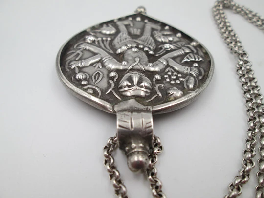 Sterling silver women's necklace. Open link chain and four-armed idol pendant. 1980's Sterling silver women's necklace. Open link chain and four-armed idol pendant. 1980's